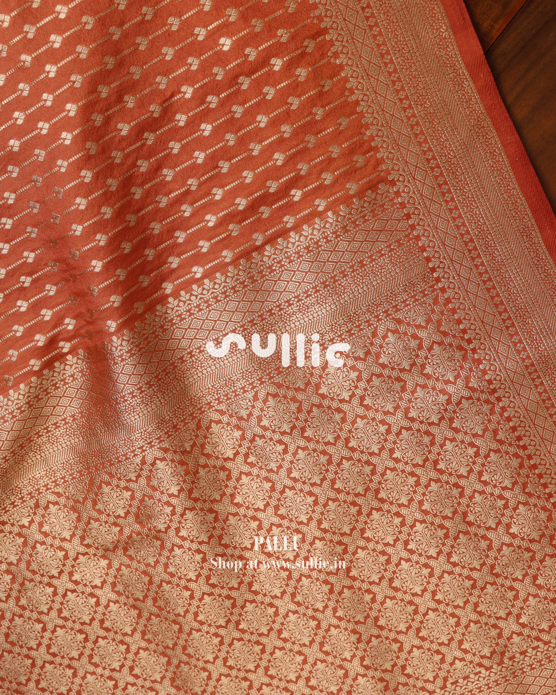 Banarasi Crepe Silk Saree in Rust Orange