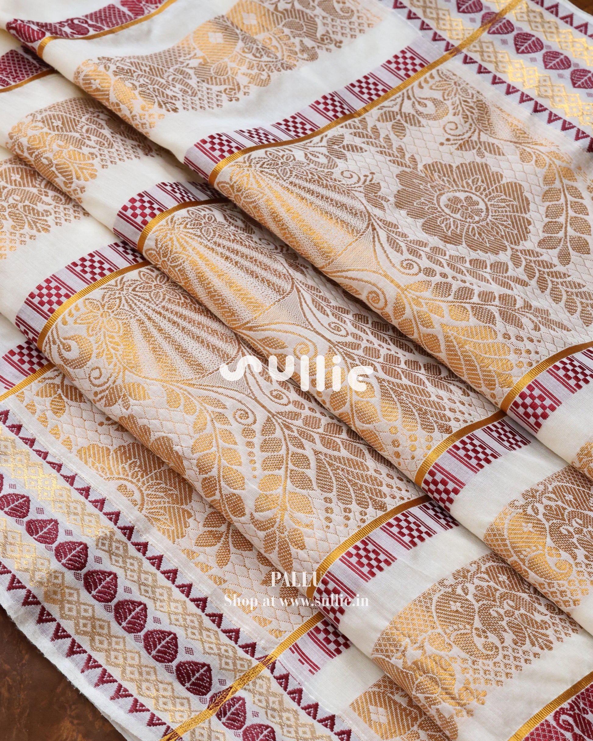 Woven Whispers in Red | Kerala Kasavu Saree with Red Threadwork