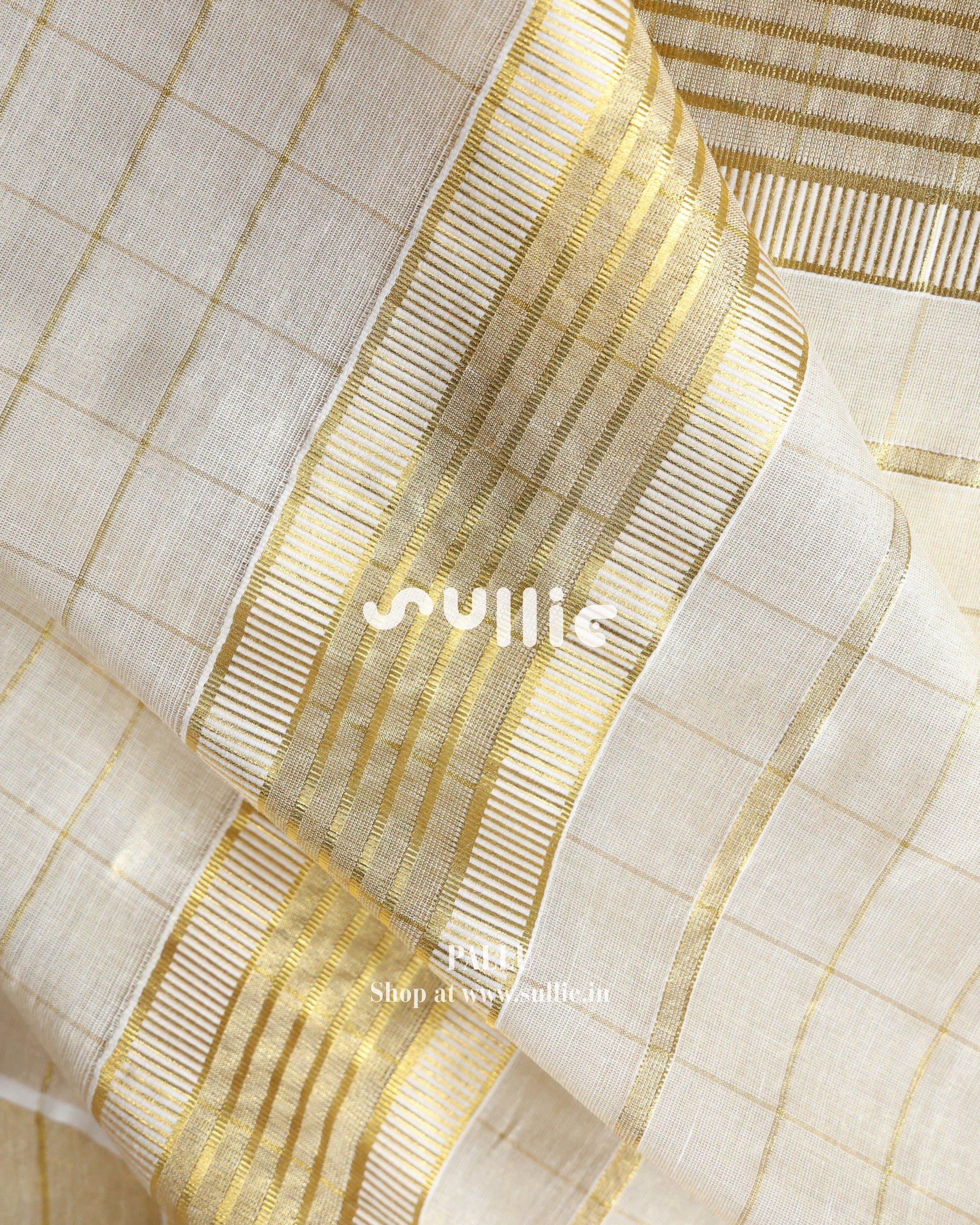 Swarna Rekha - Gold Tissue Kasavu Saree with Subtle Grid Weave | Onam Saree