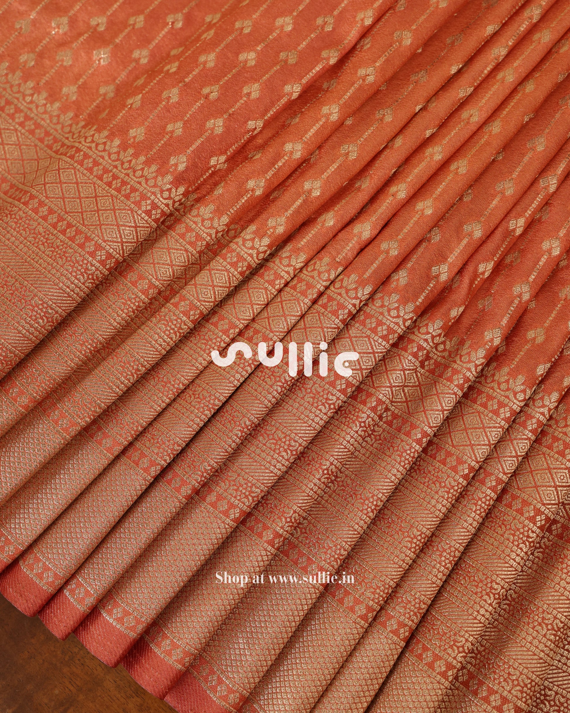 Banarasi Crepe Silk Saree in Rust Orange