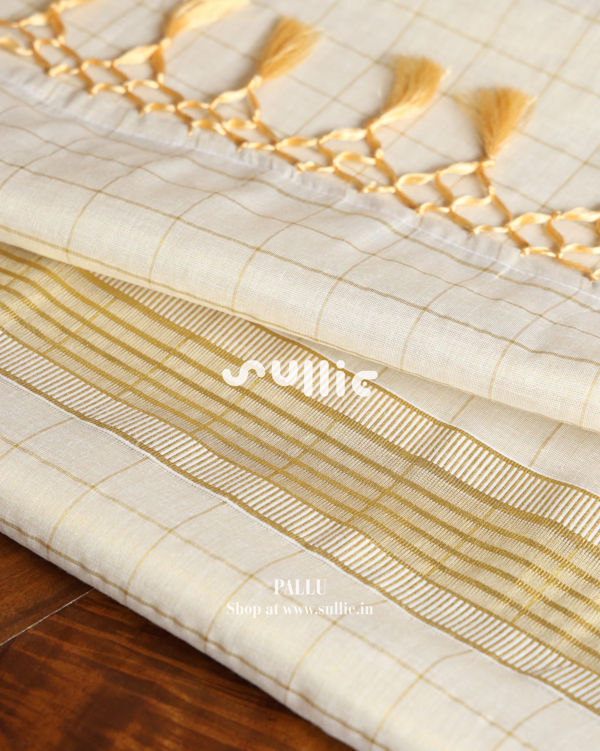 Swarna Rekha - Gold Tissue Kasavu Saree with Subtle Grid Weave | Onam Saree