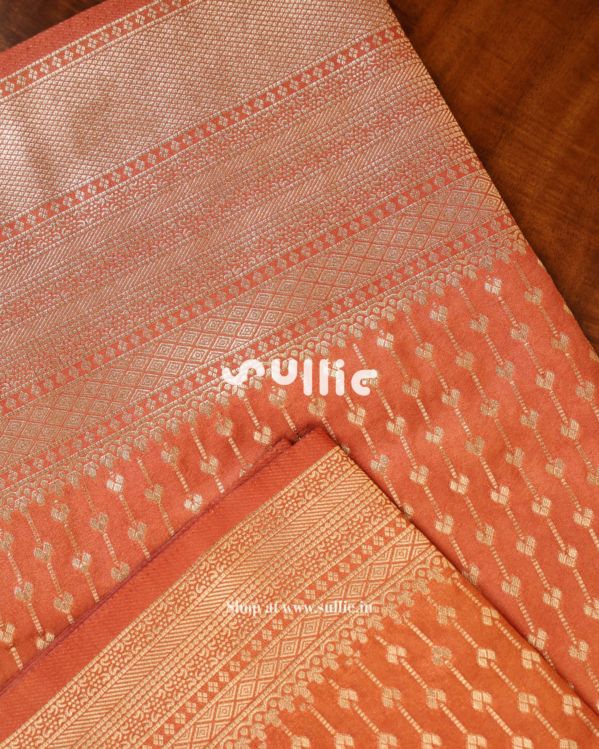 Banarasi Crepe Silk Saree in Rust Orange