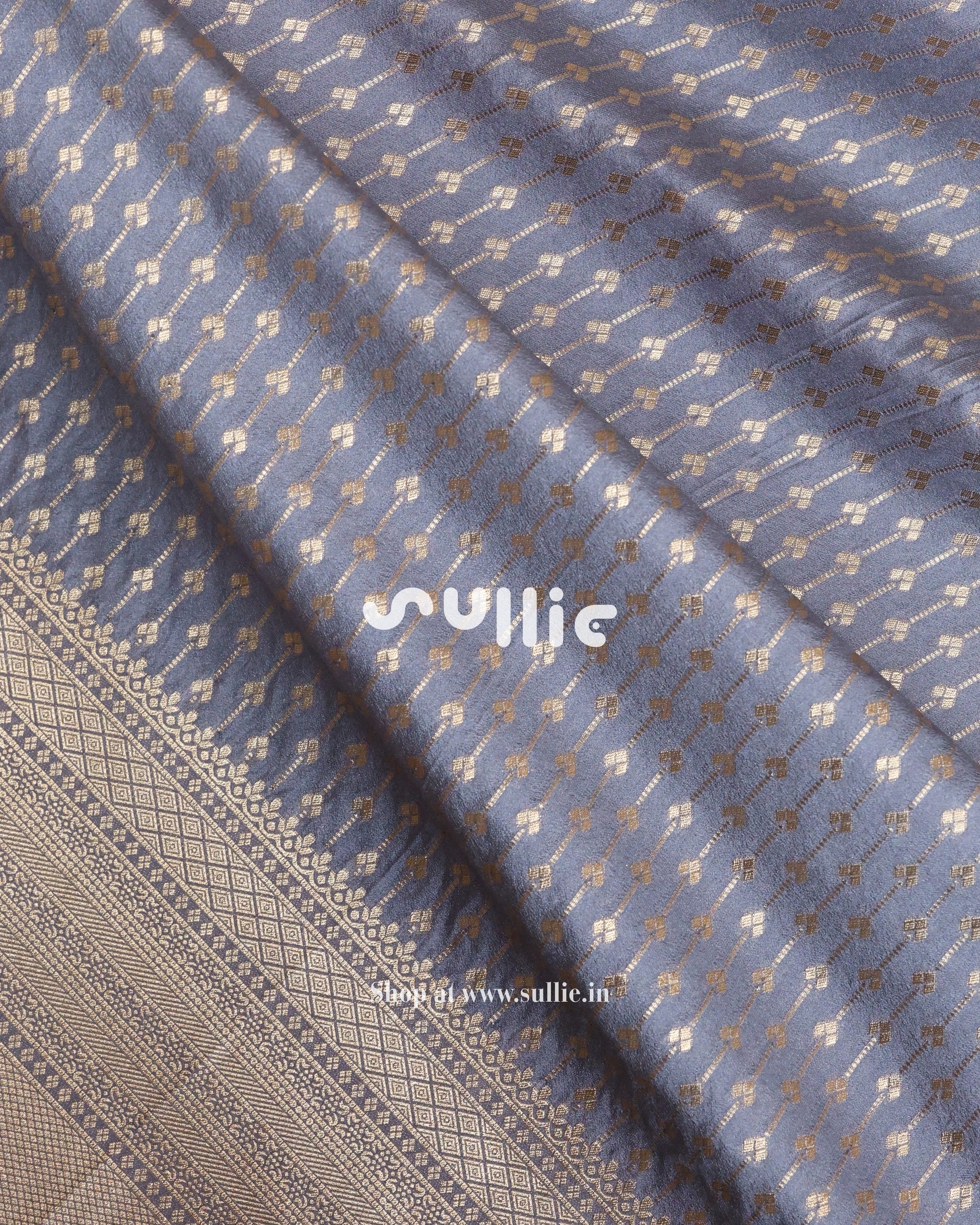 Banarasi Crepe Silk Saree in Blue Grey