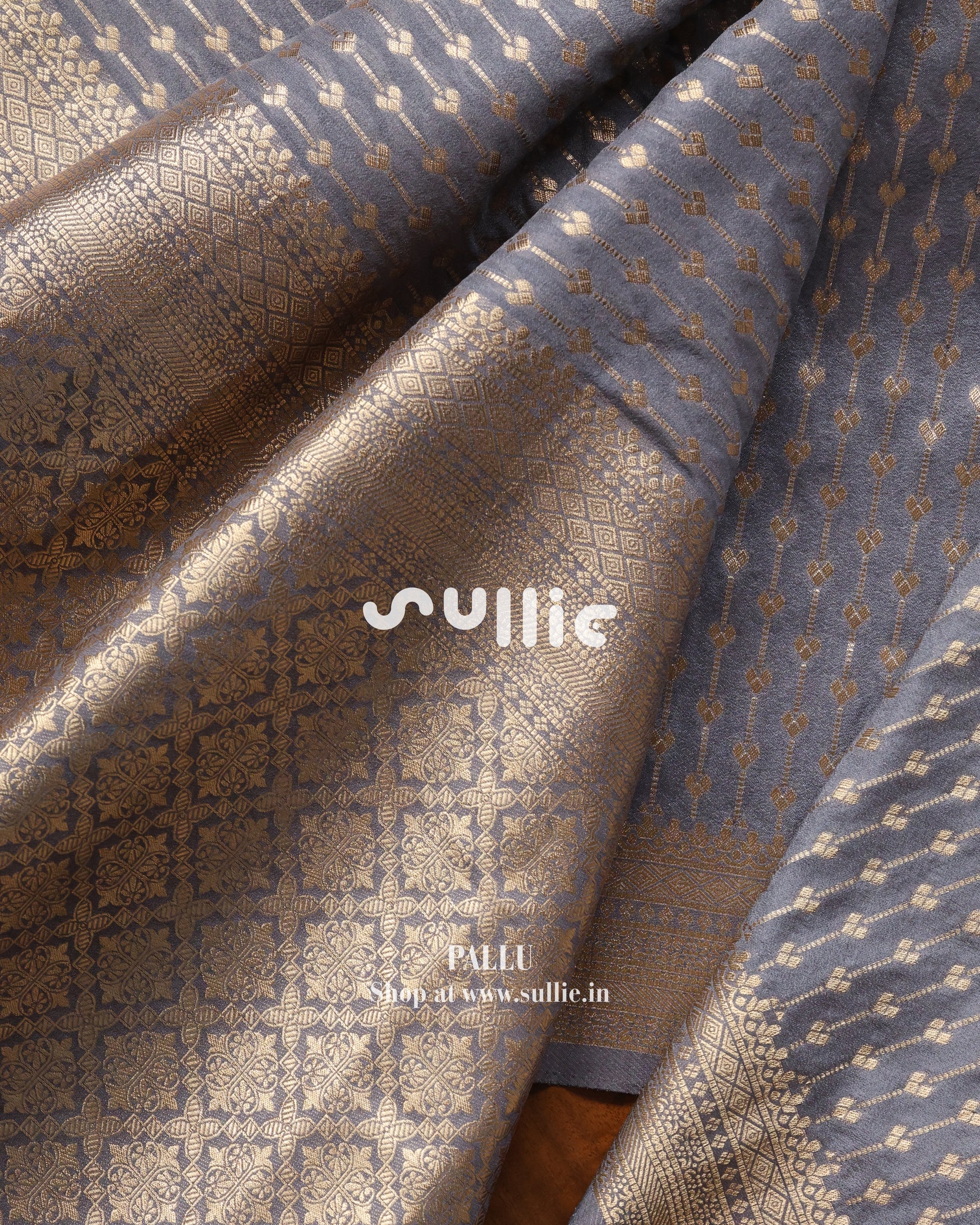 Banarasi Crepe Silk Saree in Blue Grey