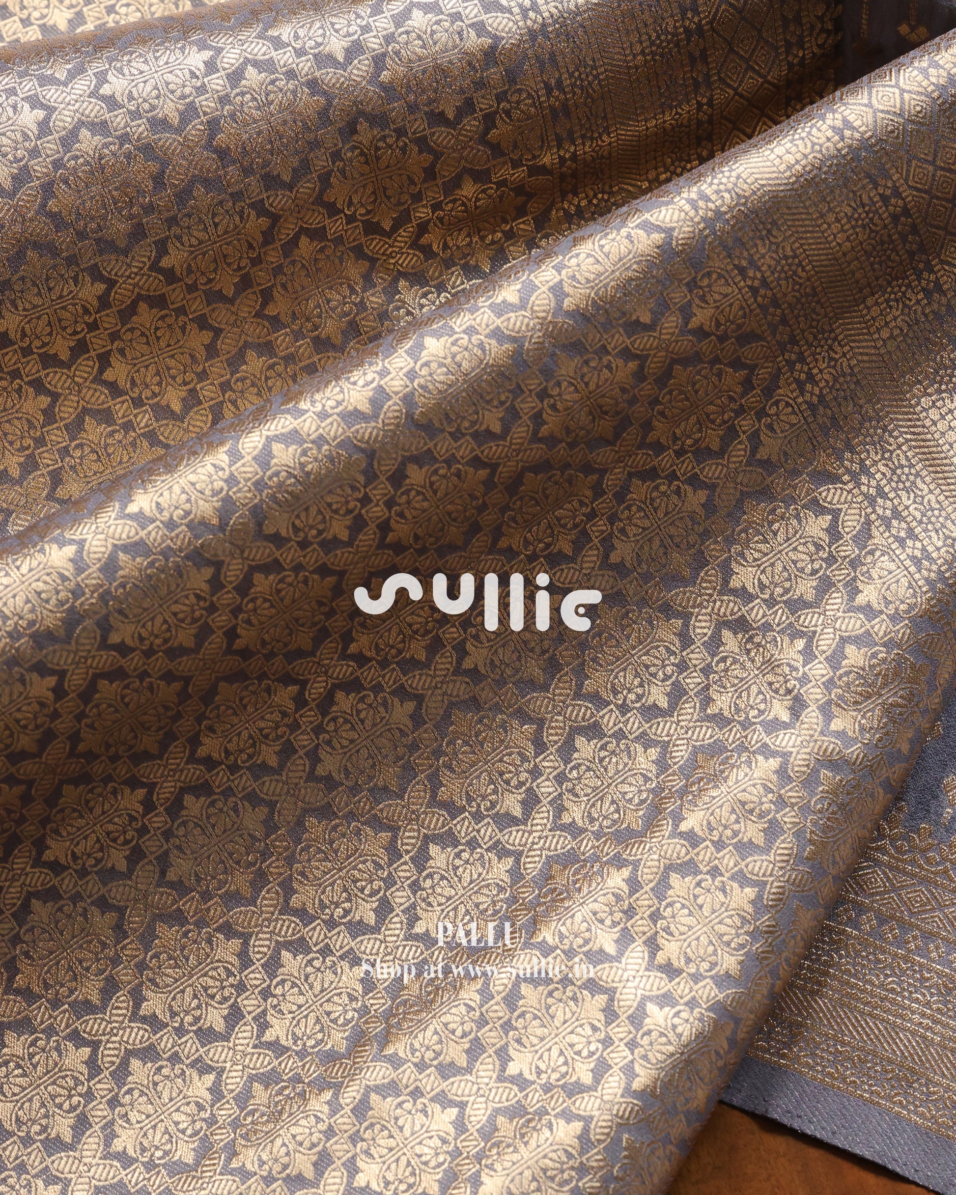 Banarasi Crepe Silk Saree in Blue Grey