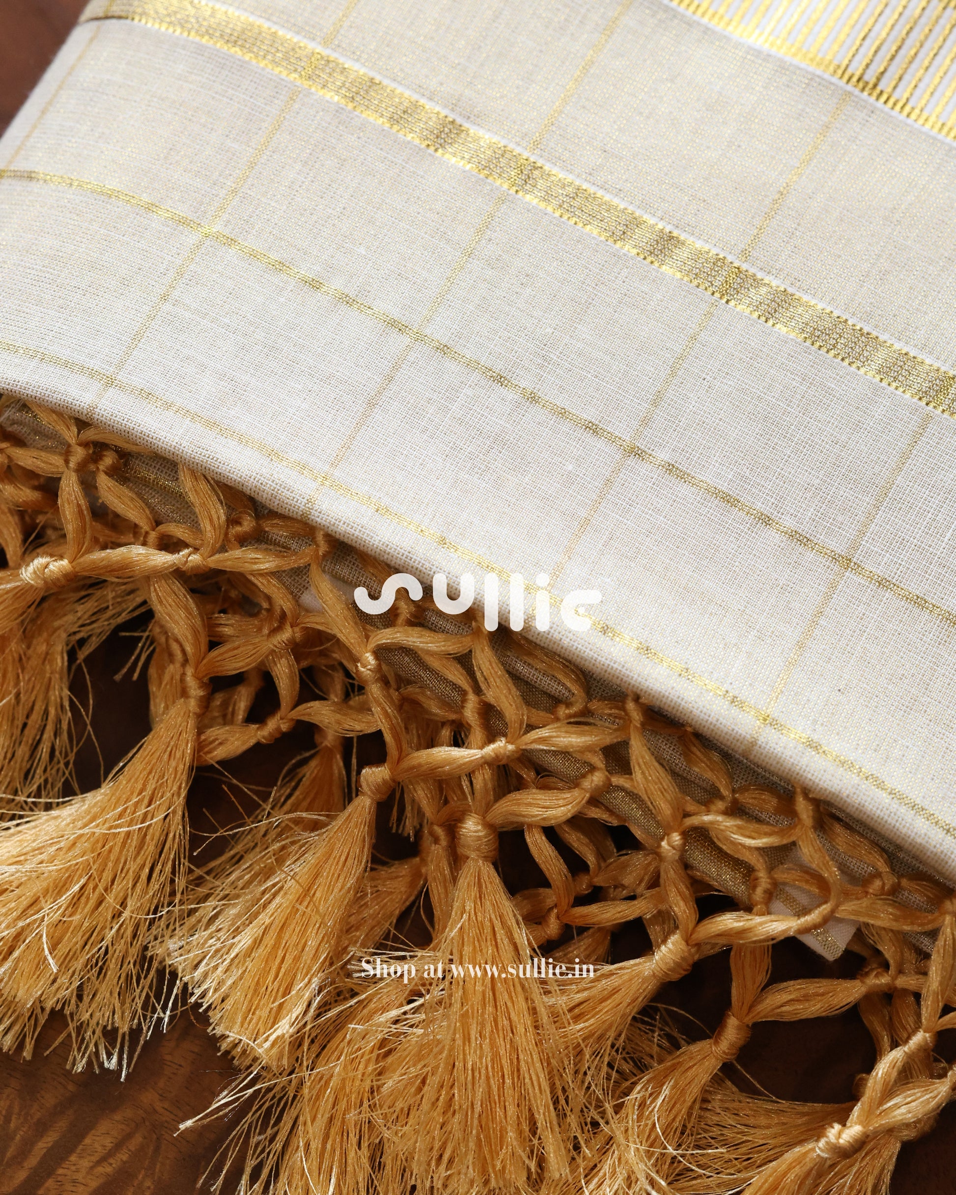 Swarna Rekha - Gold Tissue Kasavu Saree with Subtle Grid Weave | Onam Saree