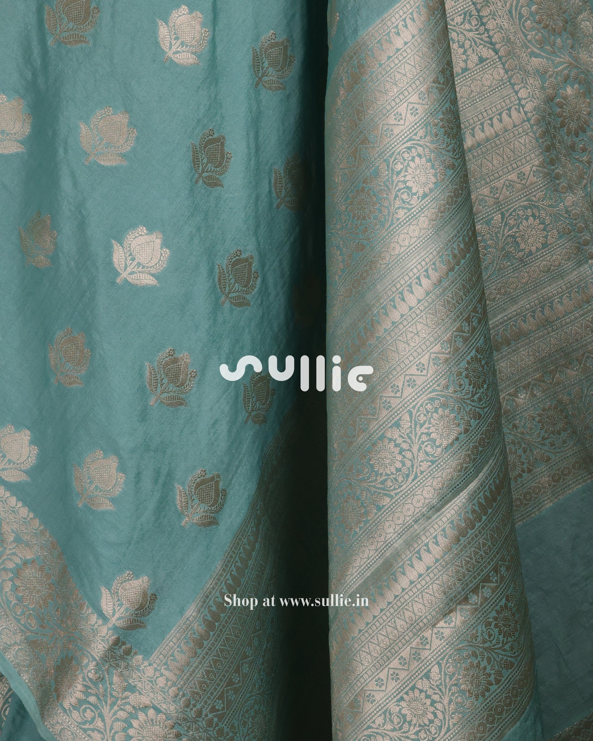 Banarasi Tussar Silk Saree in Aqua Splash / Blue-Green