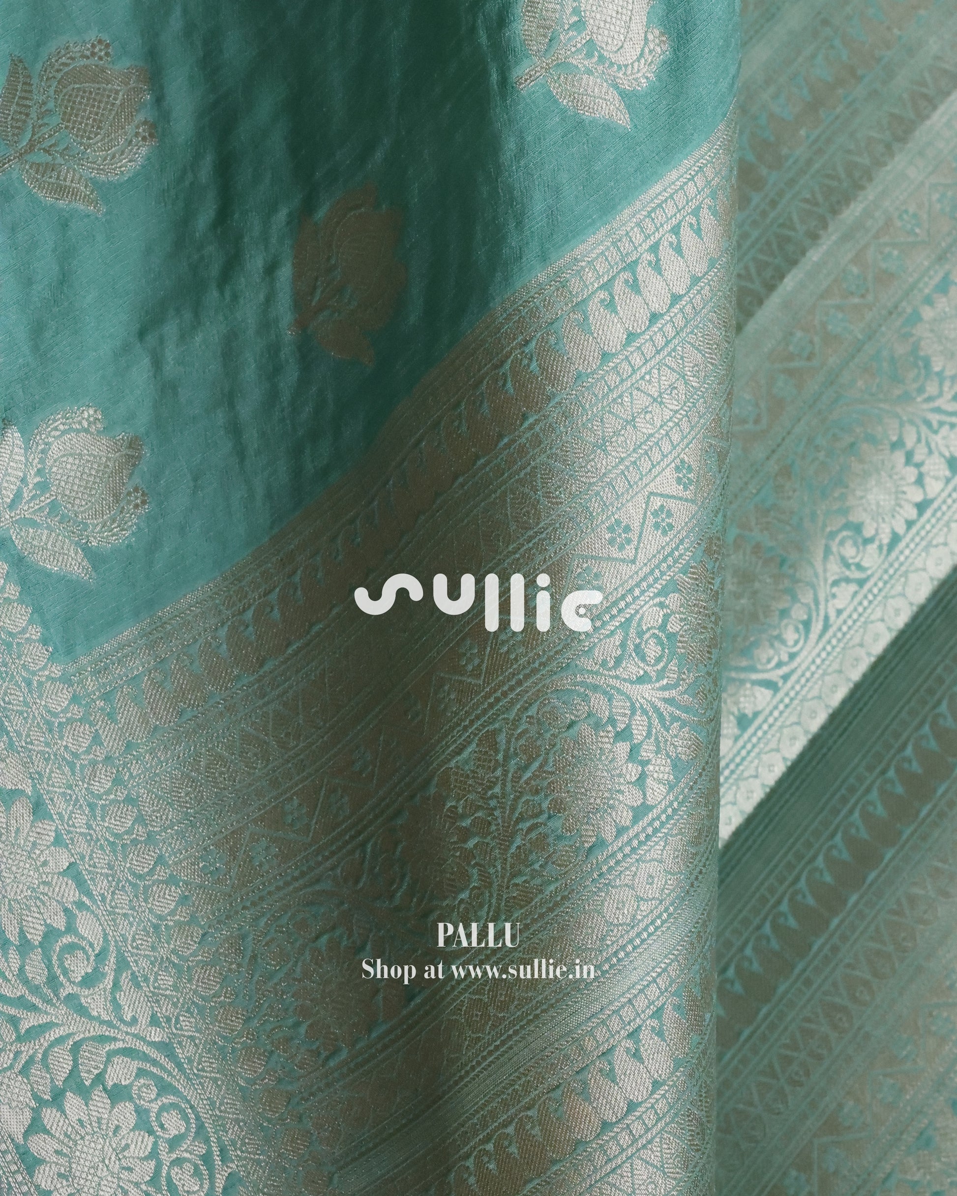Banarasi Tussar Silk Saree in Aqua Splash / Blue-Green