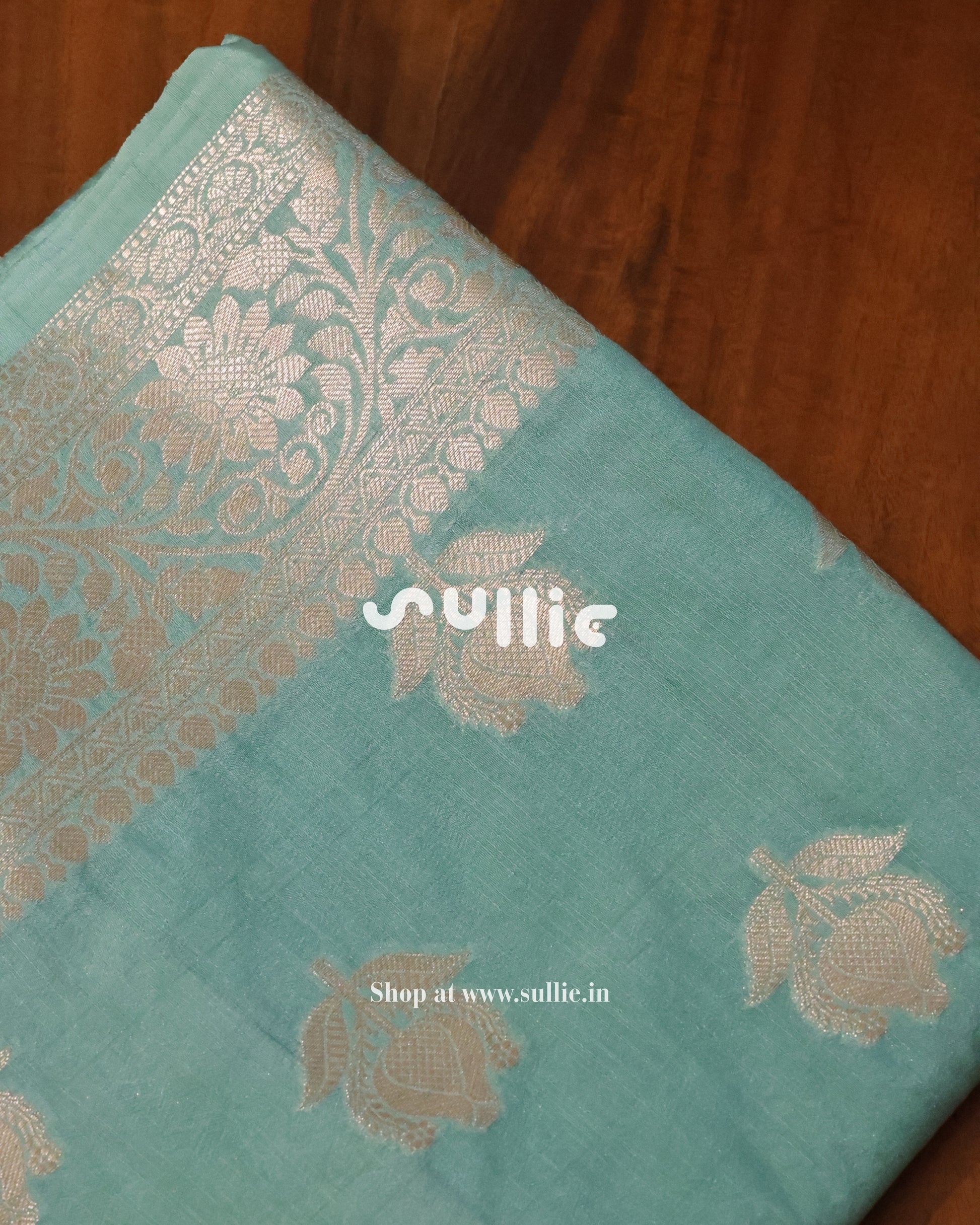 Banarasi Tussar Silk Saree in Aqua Splash / Blue-Green