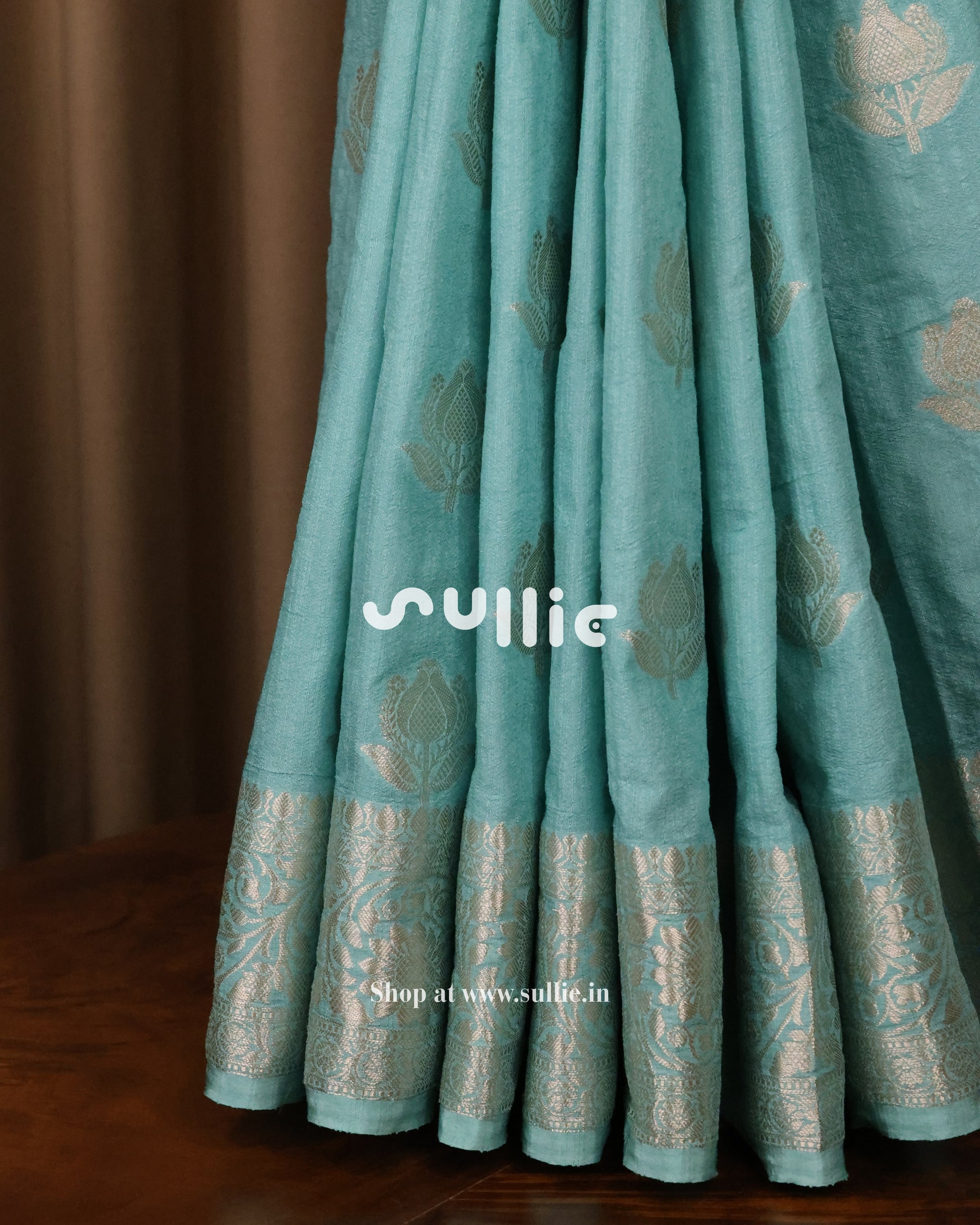Banarasi Tussar Silk Saree in Aqua Splash / Blue-Green