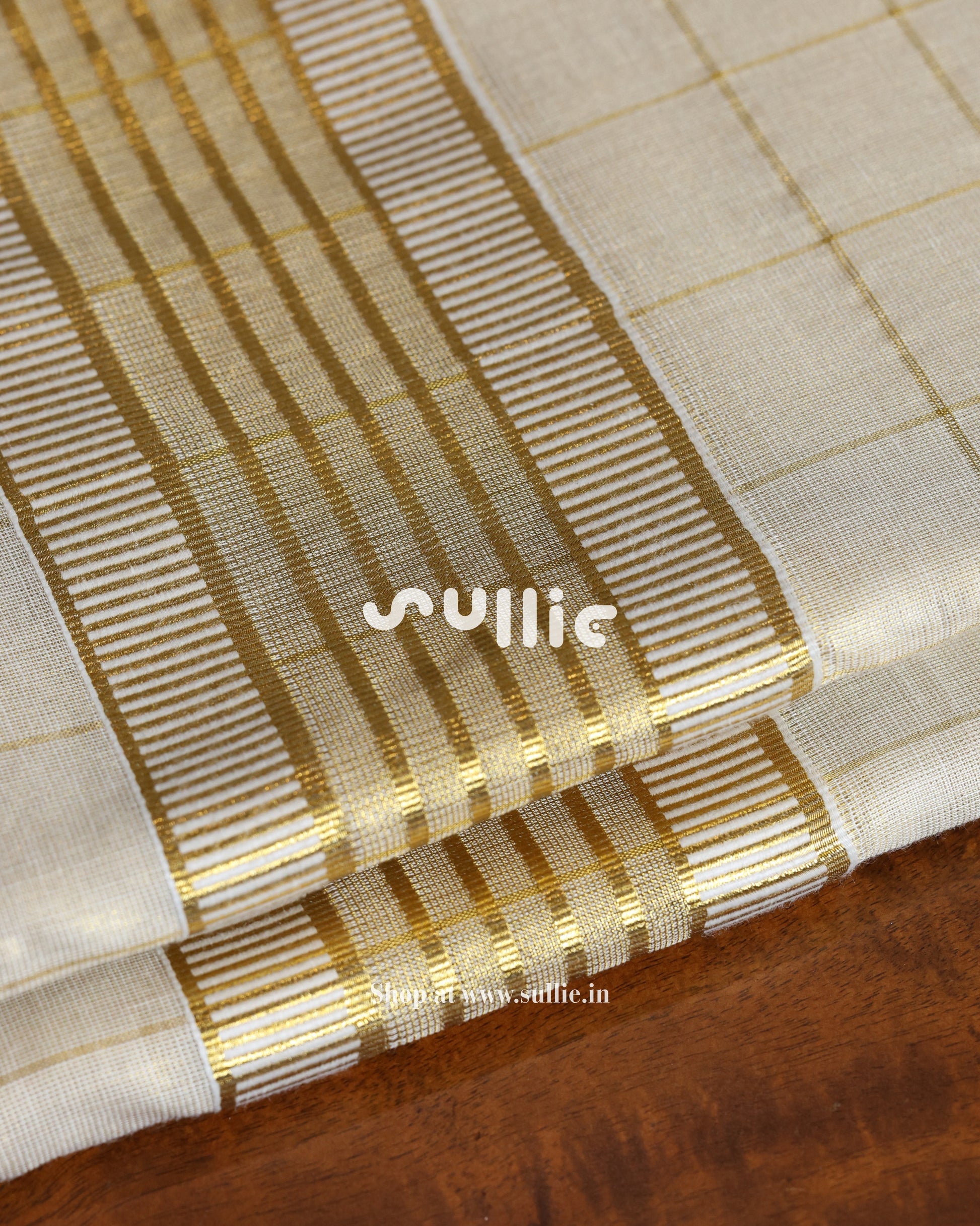 Swarna Rekha - Gold Tissue Kasavu Saree with Subtle Grid Weave | Onam Saree