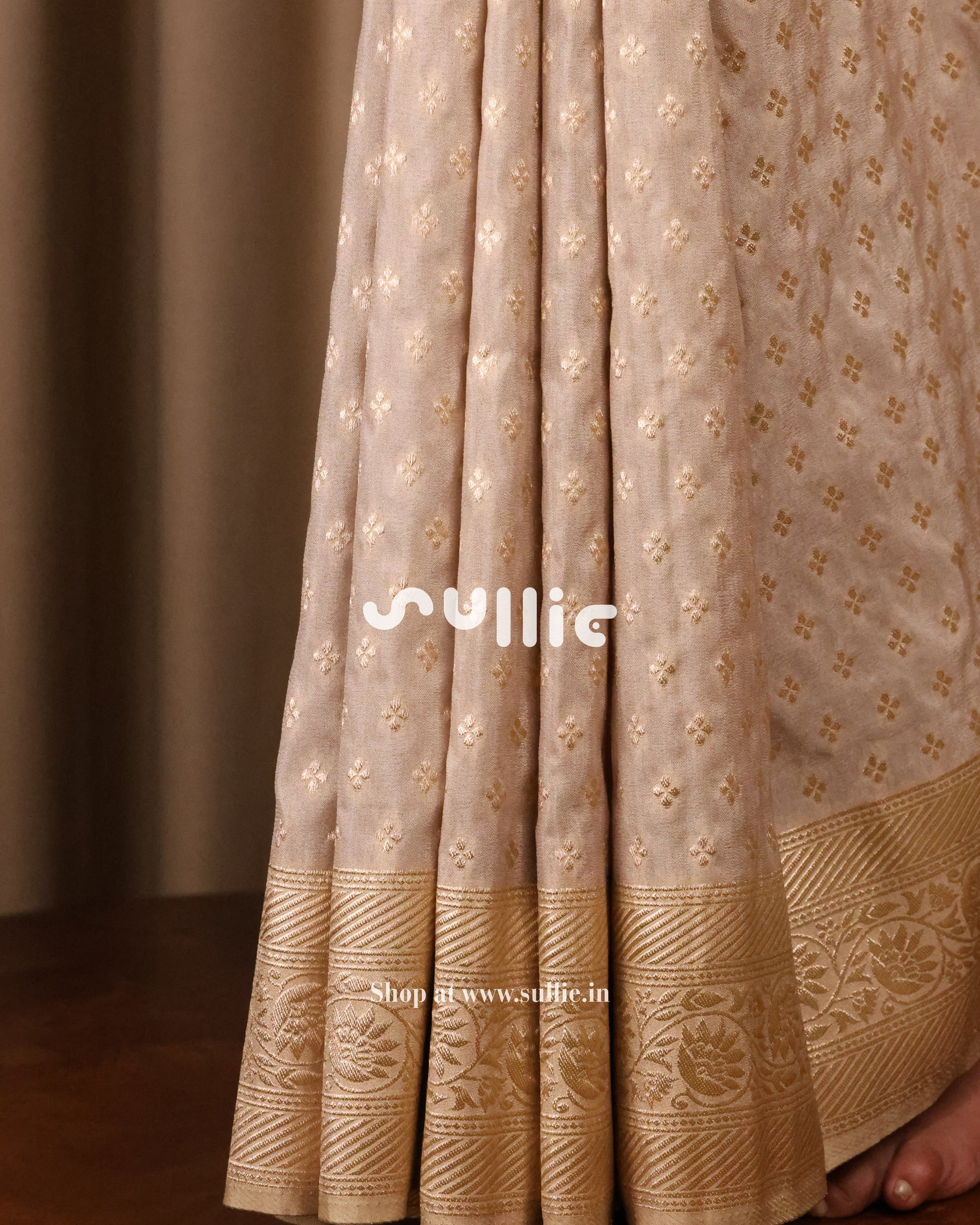Banarasi Crepe Silk Saree in Champagne Beige