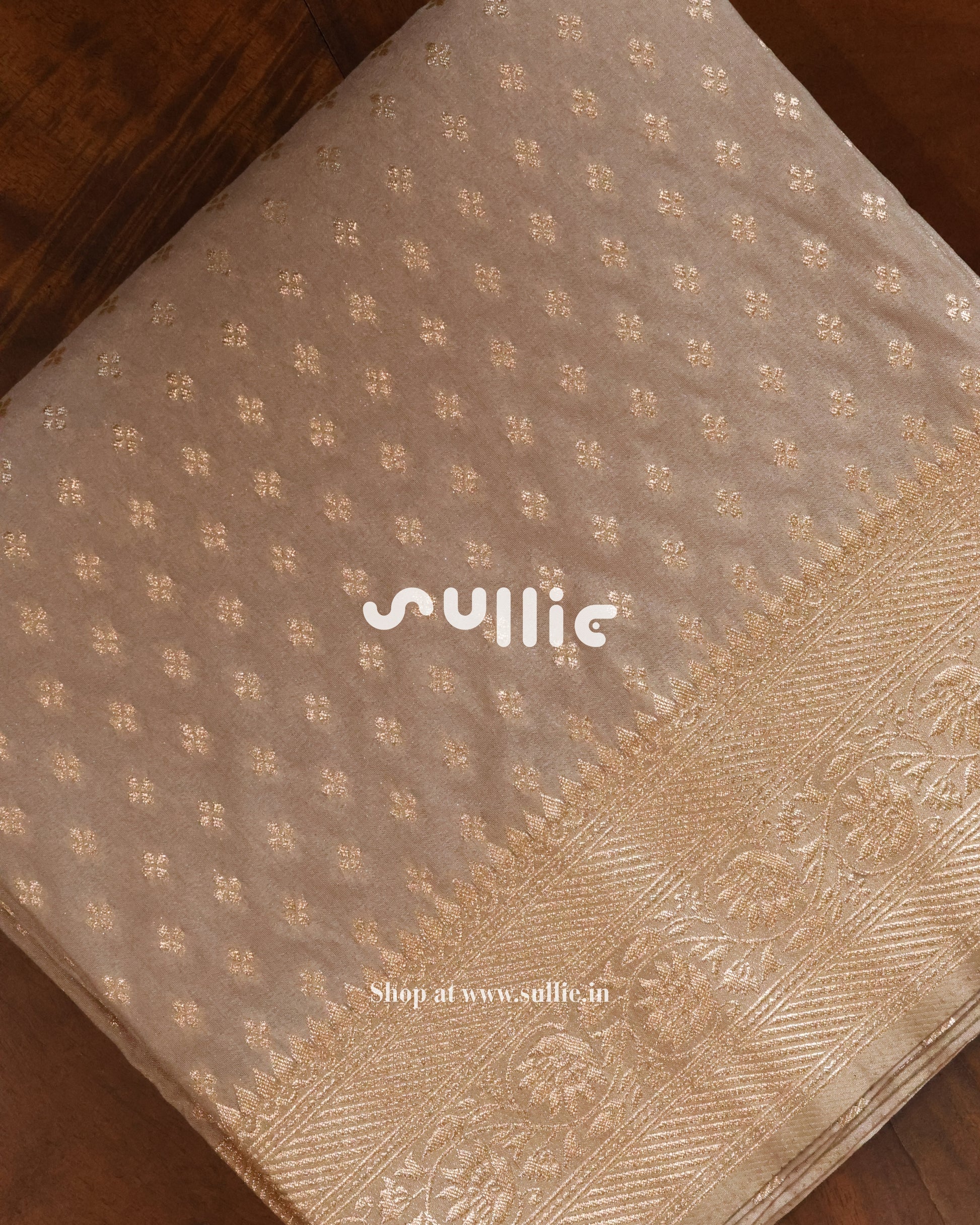 Banarasi Crepe Silk Saree in Champagne Beige