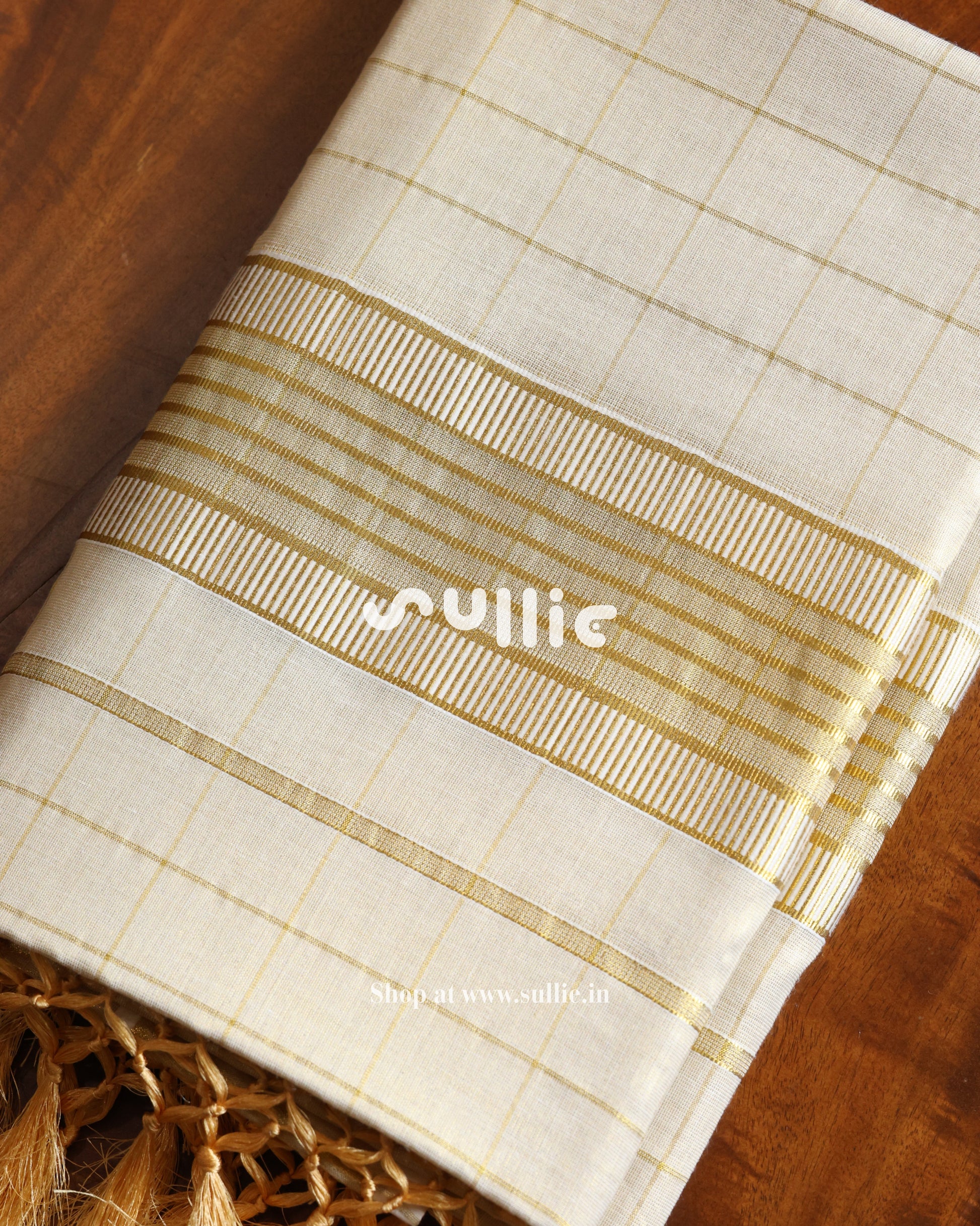 Swarna Rekha - Gold Tissue Kasavu Saree with Subtle Grid Weave | Onam Saree
