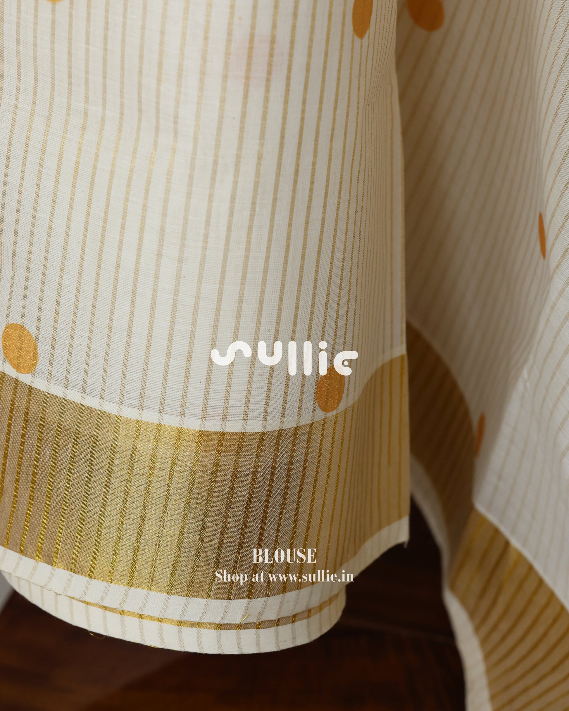 Kerala Kasavu Cotton Saree with Stripes & Polka Dots | Onam Saree
