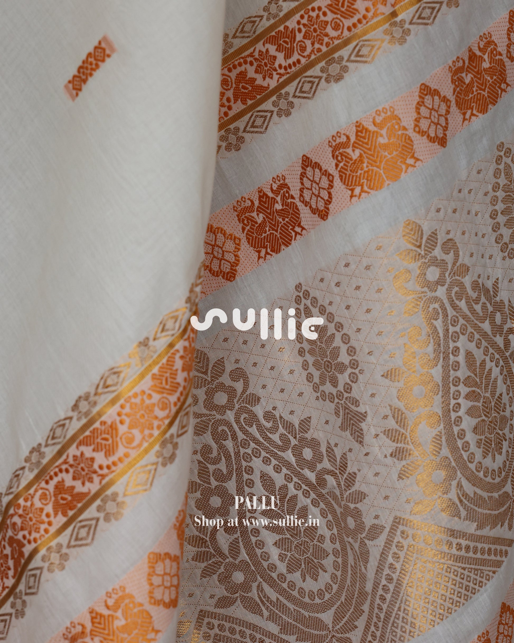 Kerala Kasavu Cotton Saree with Orange threadwork | Onam Saree