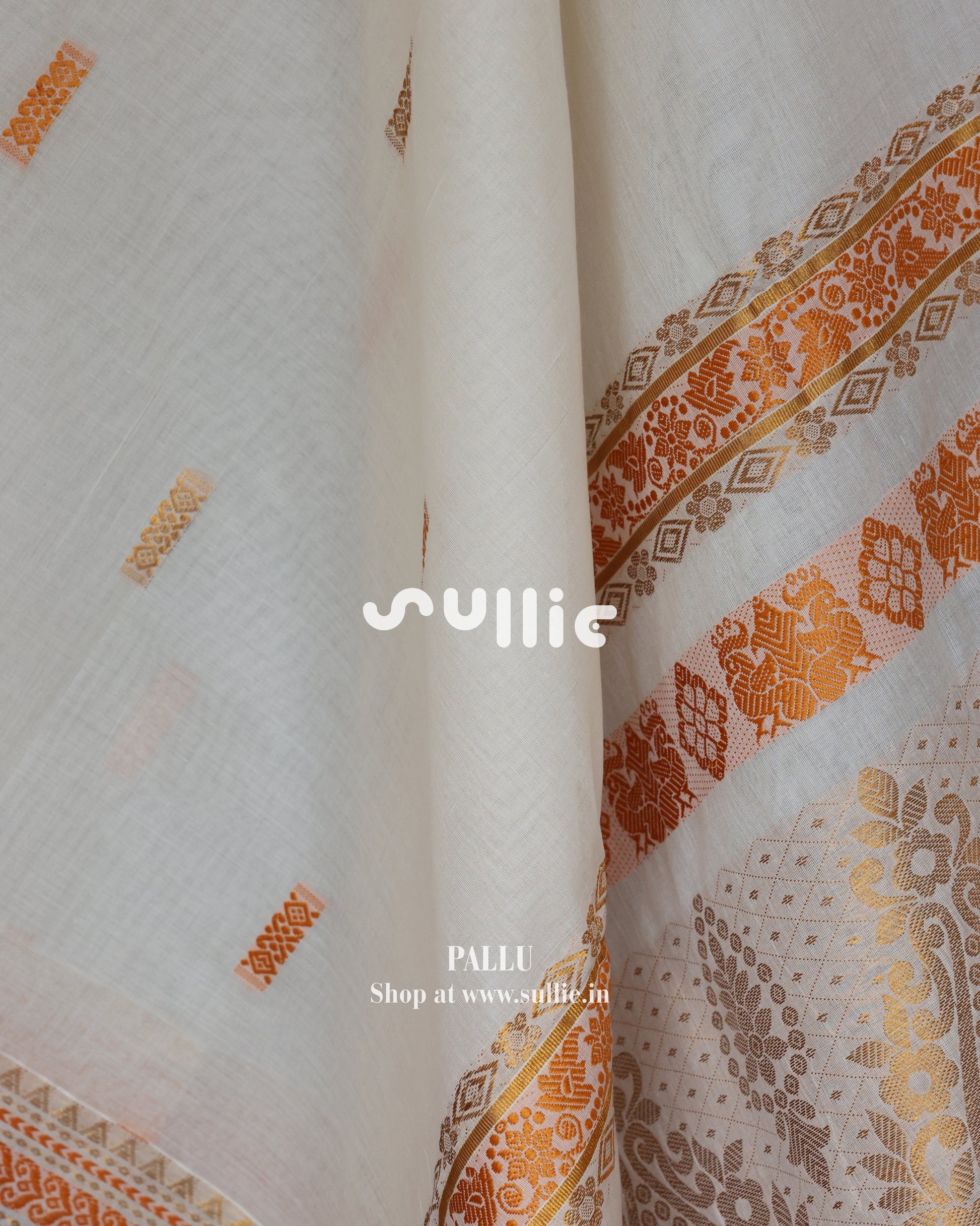 Kerala Kasavu Cotton Saree with Orange threadwork | Onam Saree