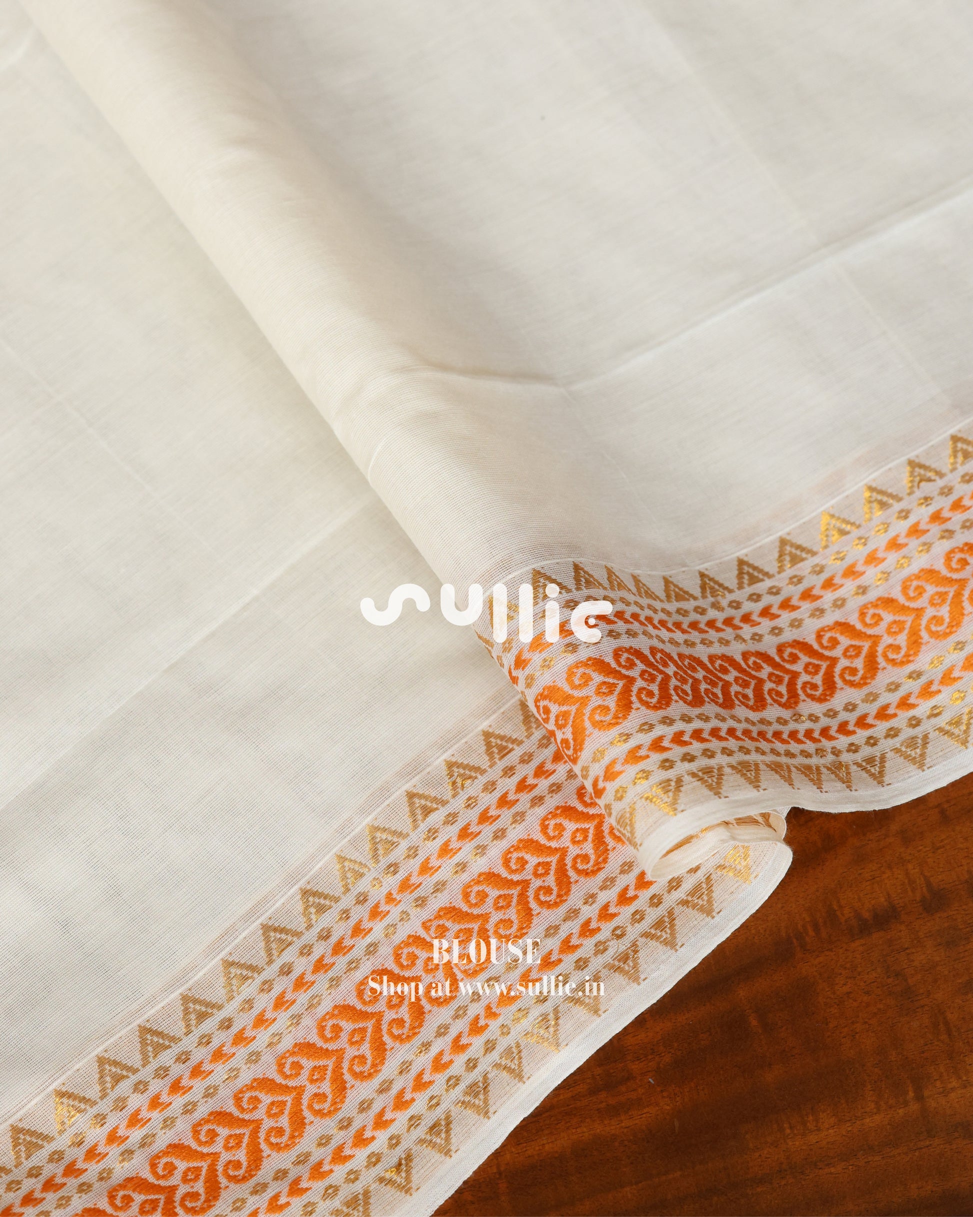Kerala Kasavu Cotton Saree with Orange threadwork | Onam Saree
