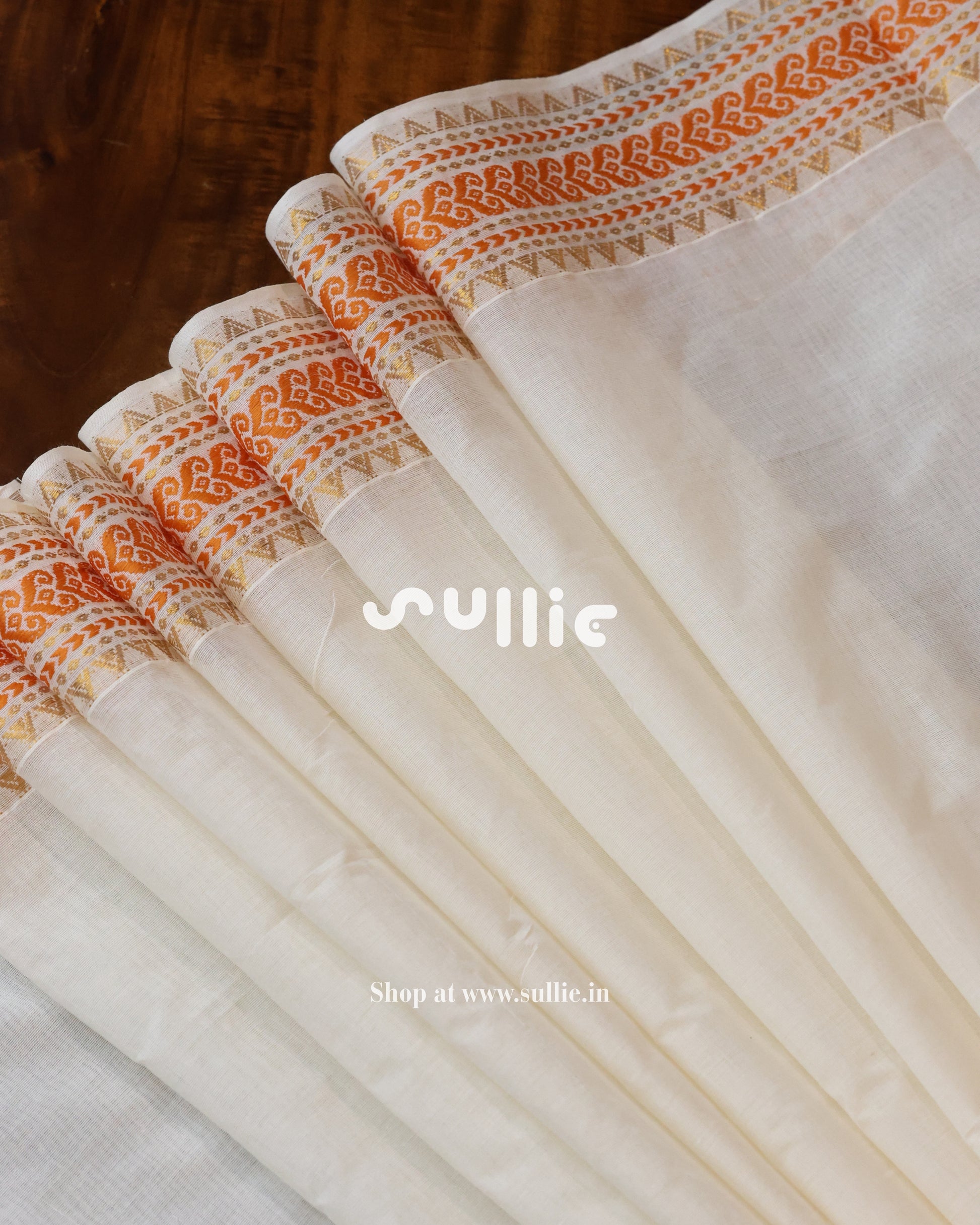 Kerala Kasavu Cotton Saree with Orange threadwork | Onam Saree