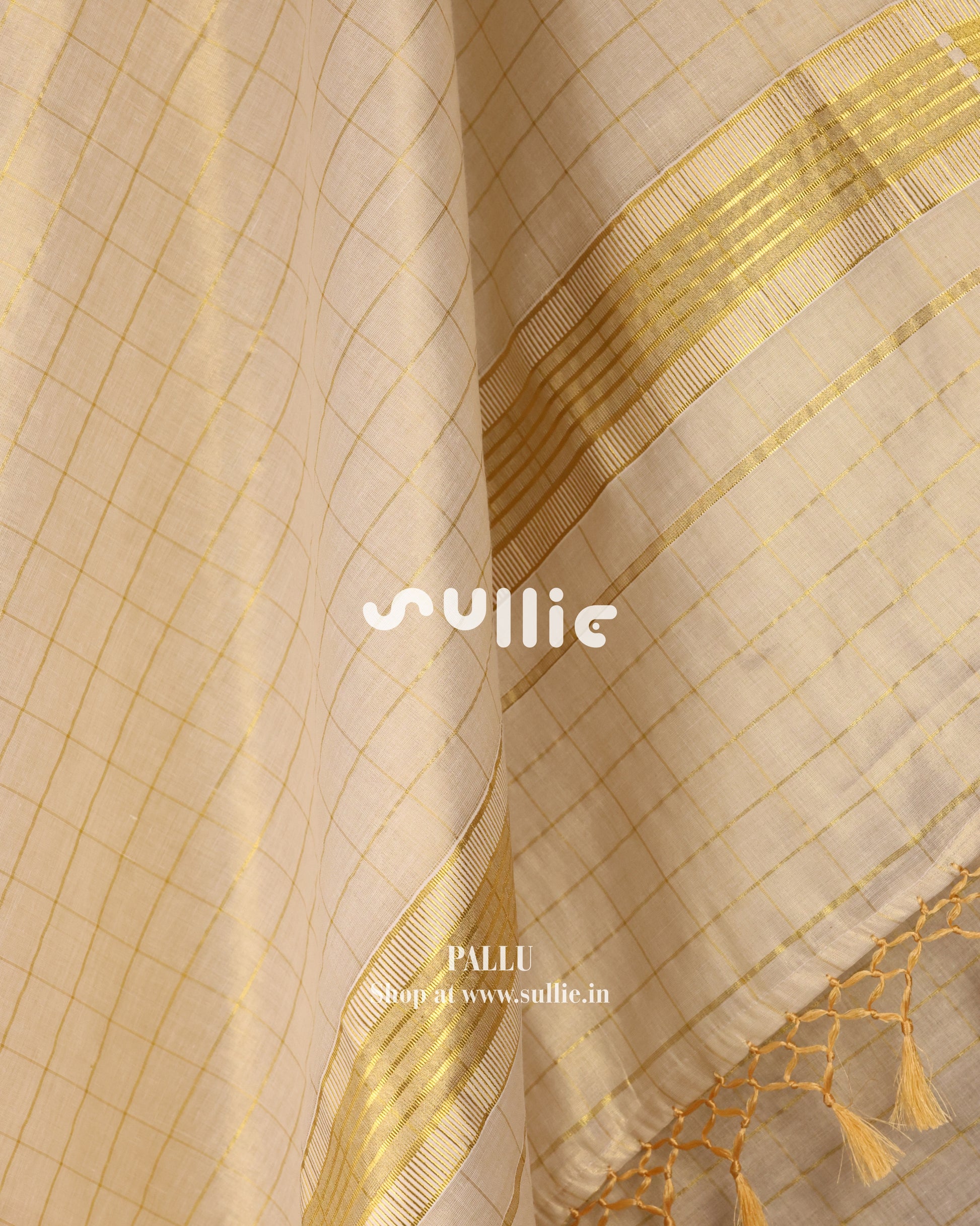 Swarna Rekha - Gold Tissue Kasavu Saree with Subtle Grid Weave | Onam Saree