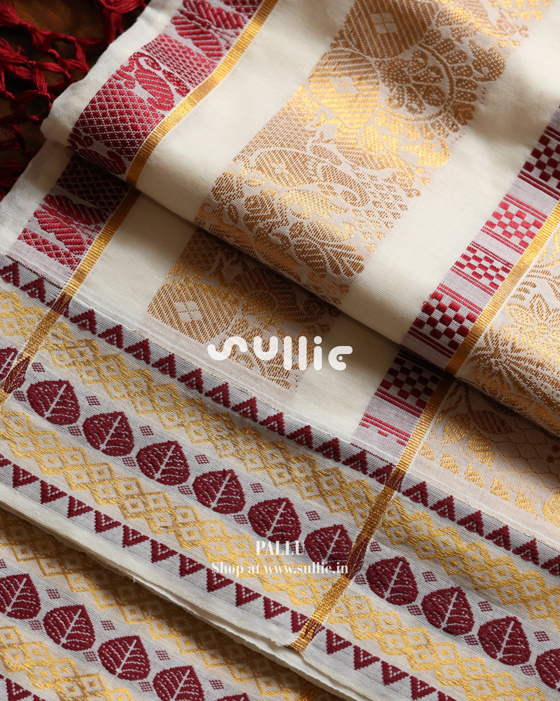 Woven Whispers in Red | Kerala Kasavu Saree with Red Threadwork