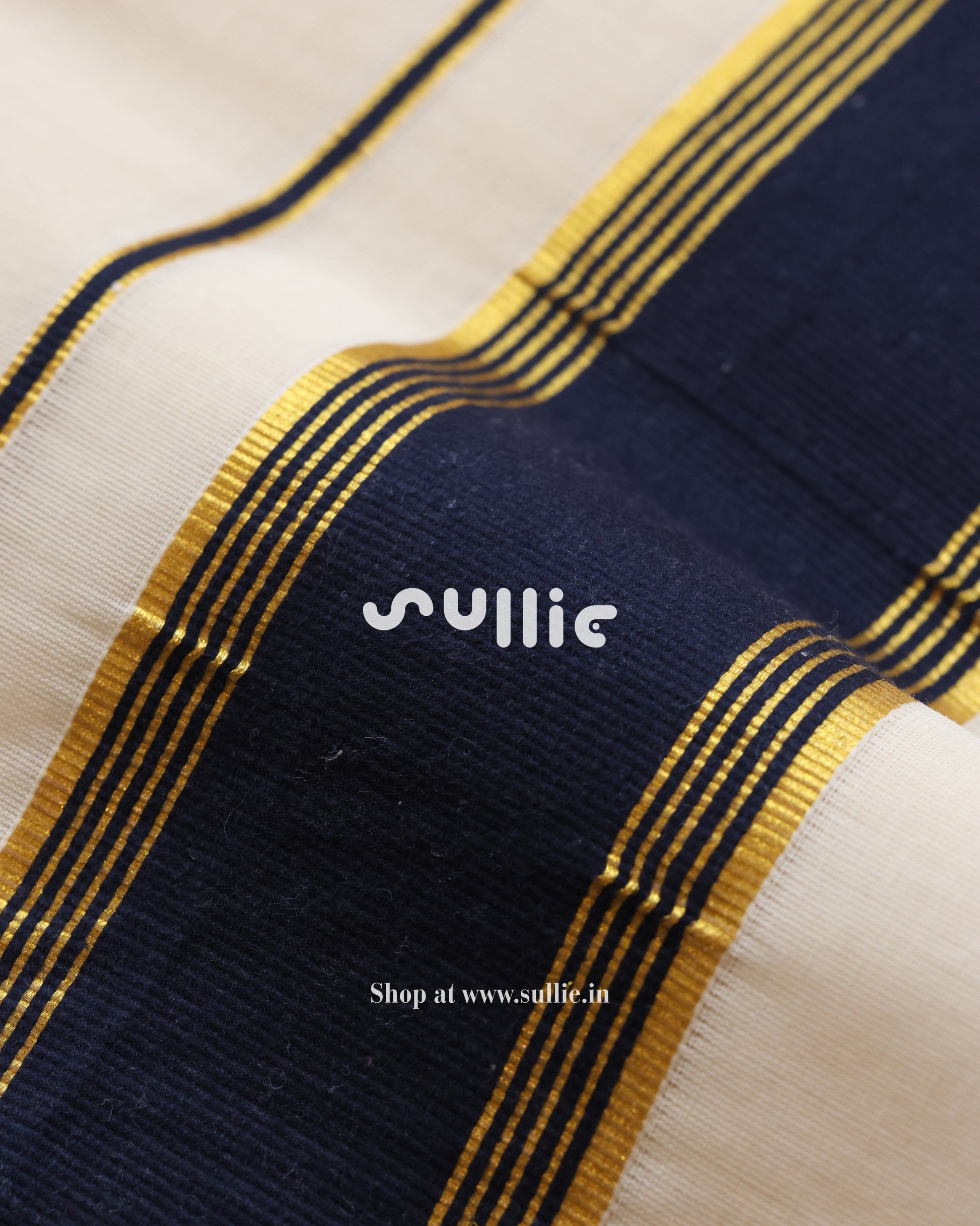 Kerala Kasavu Cotton Saree with Contrast Border | Onam Saree | Black - Pink - Blue