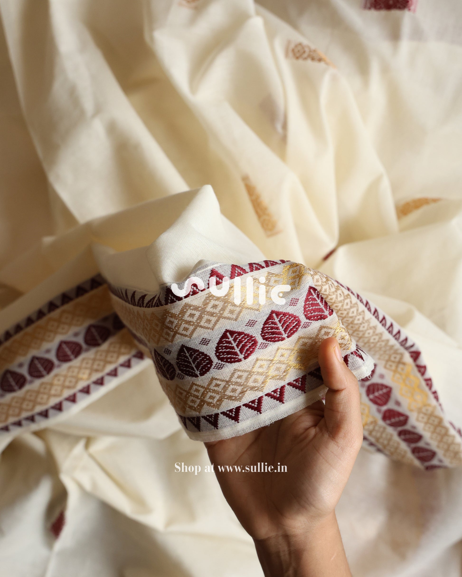 Woven Whispers in Red | Kerala Kasavu Saree with Red Threadwork
