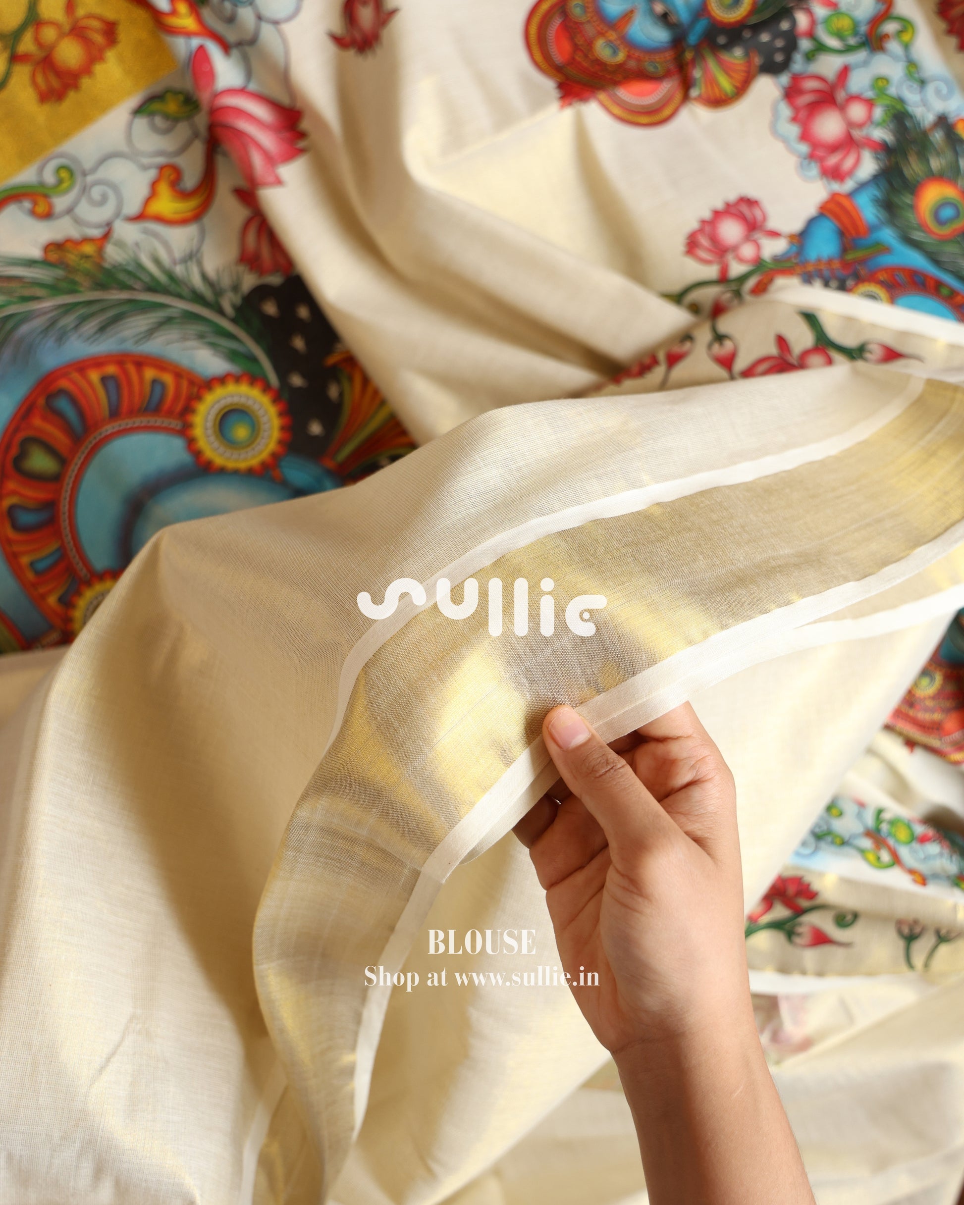 Krishna in Bloom – Kerala Tissue Kasavu Saree with Lotus Mural | Onam Saree