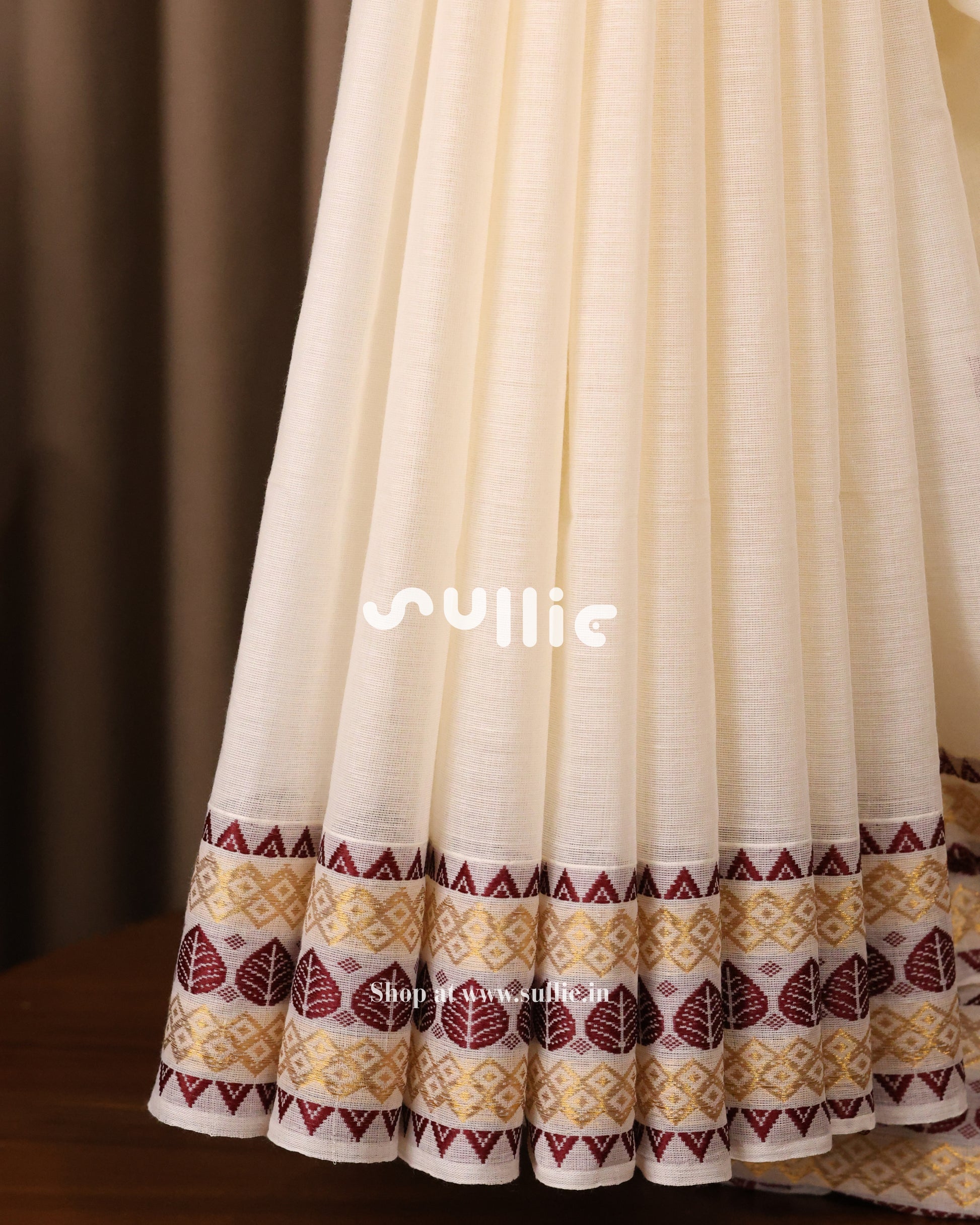 Woven Whispers in Red | Kerala Kasavu Saree with Red Threadwork