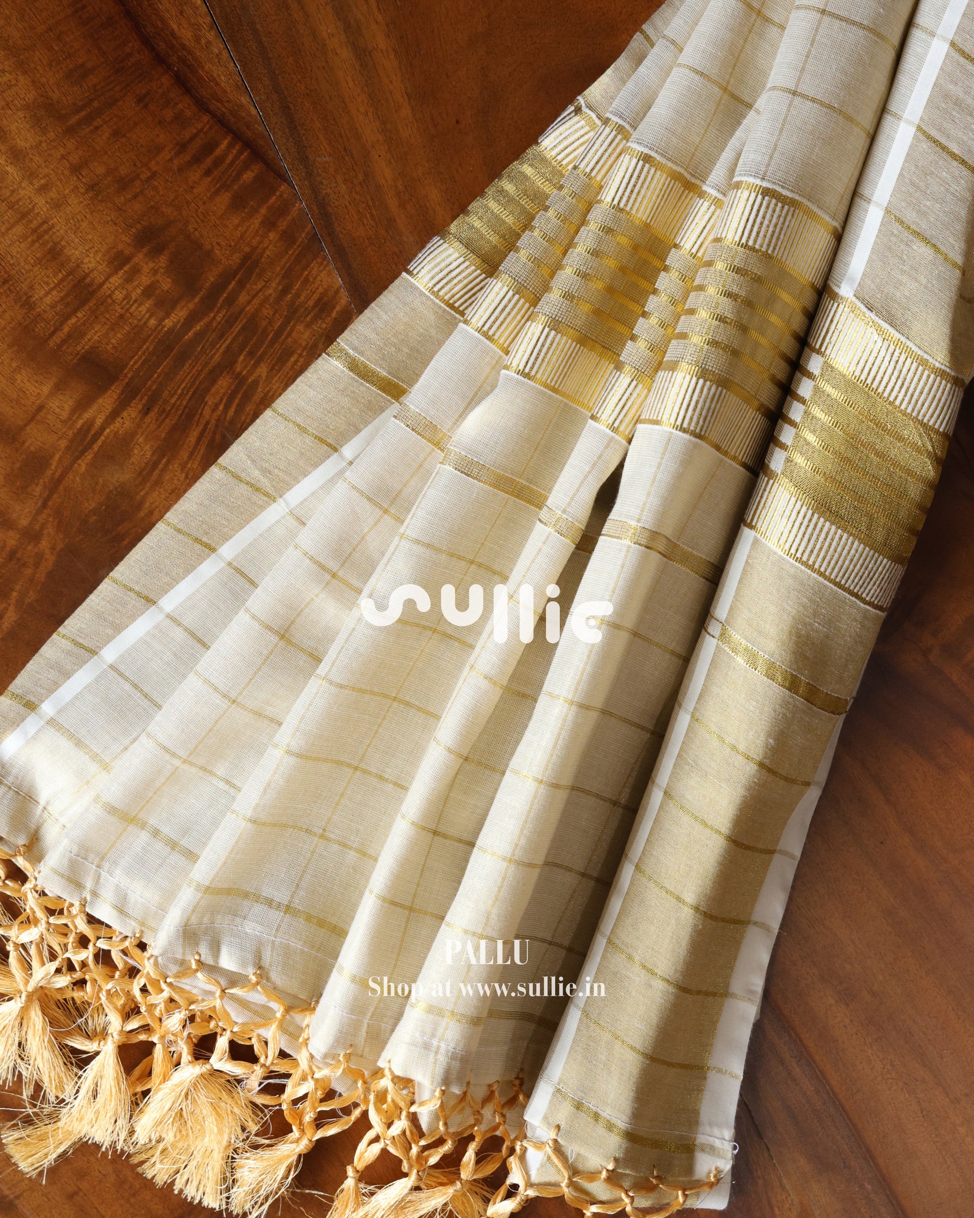 Swarna Rekha - Gold Tissue Kasavu Saree with Subtle Grid Weave | Onam Saree