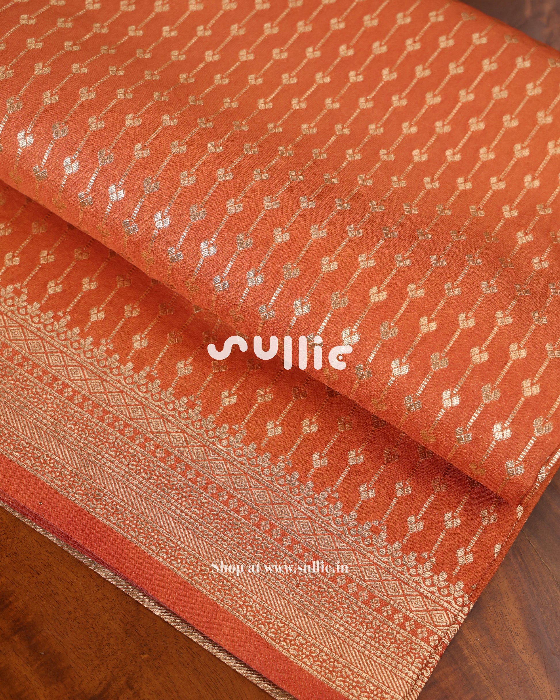 Banarasi Crepe Silk Saree in Rust Orange