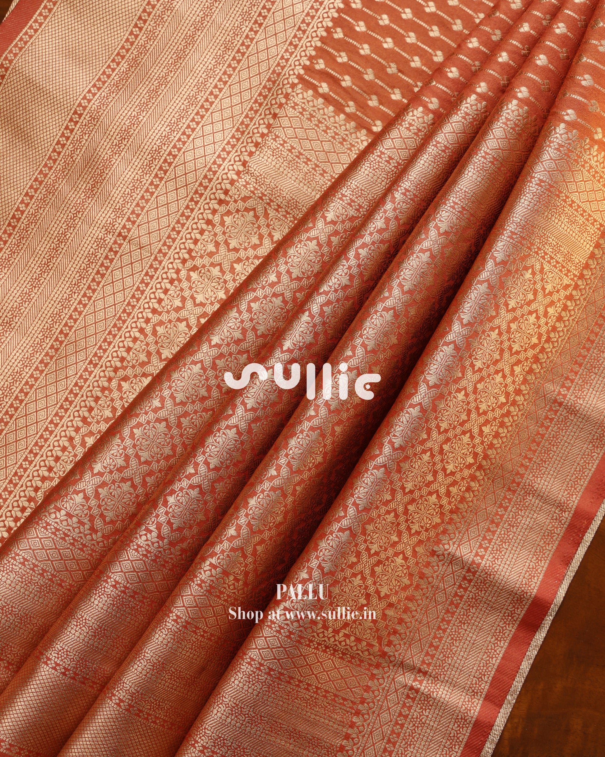 Banarasi Crepe Silk Saree in Rust Orange