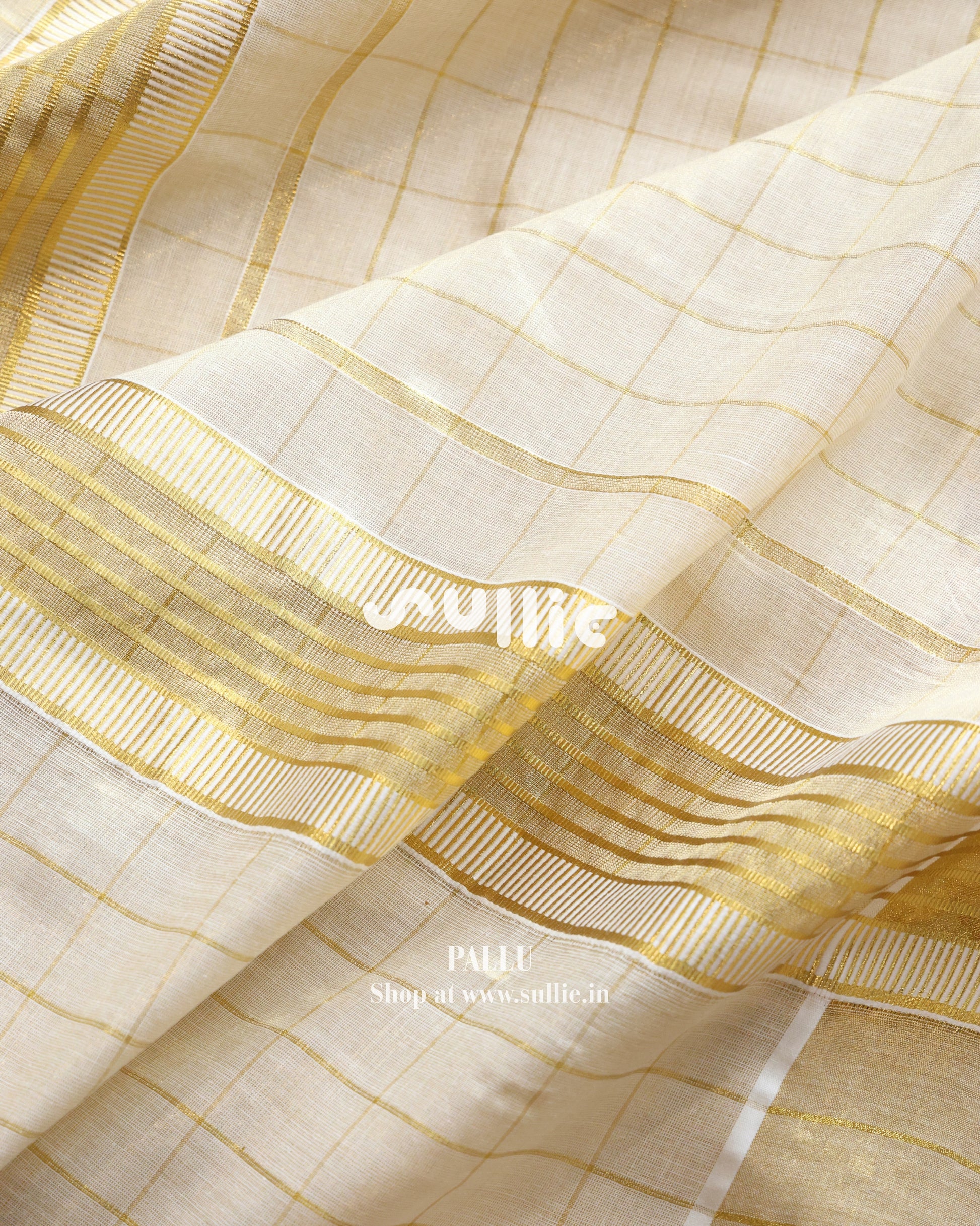 Swarna Rekha - Gold Tissue Kasavu Saree with Subtle Grid Weave | Onam Saree