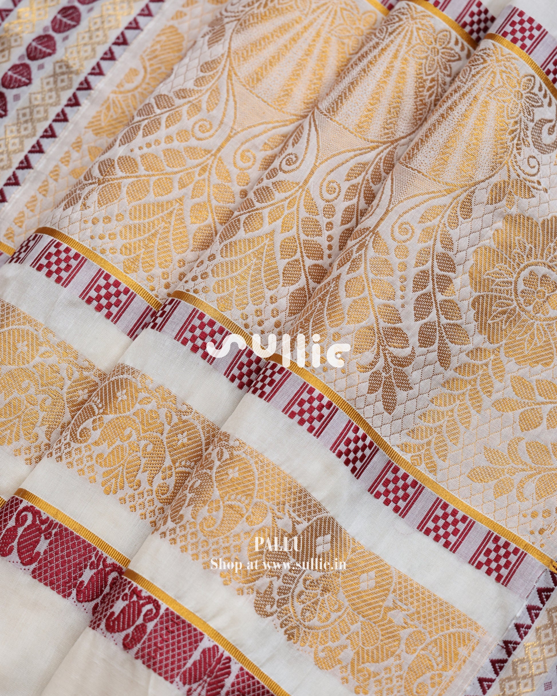 Woven Whispers in Red | Kerala Kasavu Saree with Red Threadwork